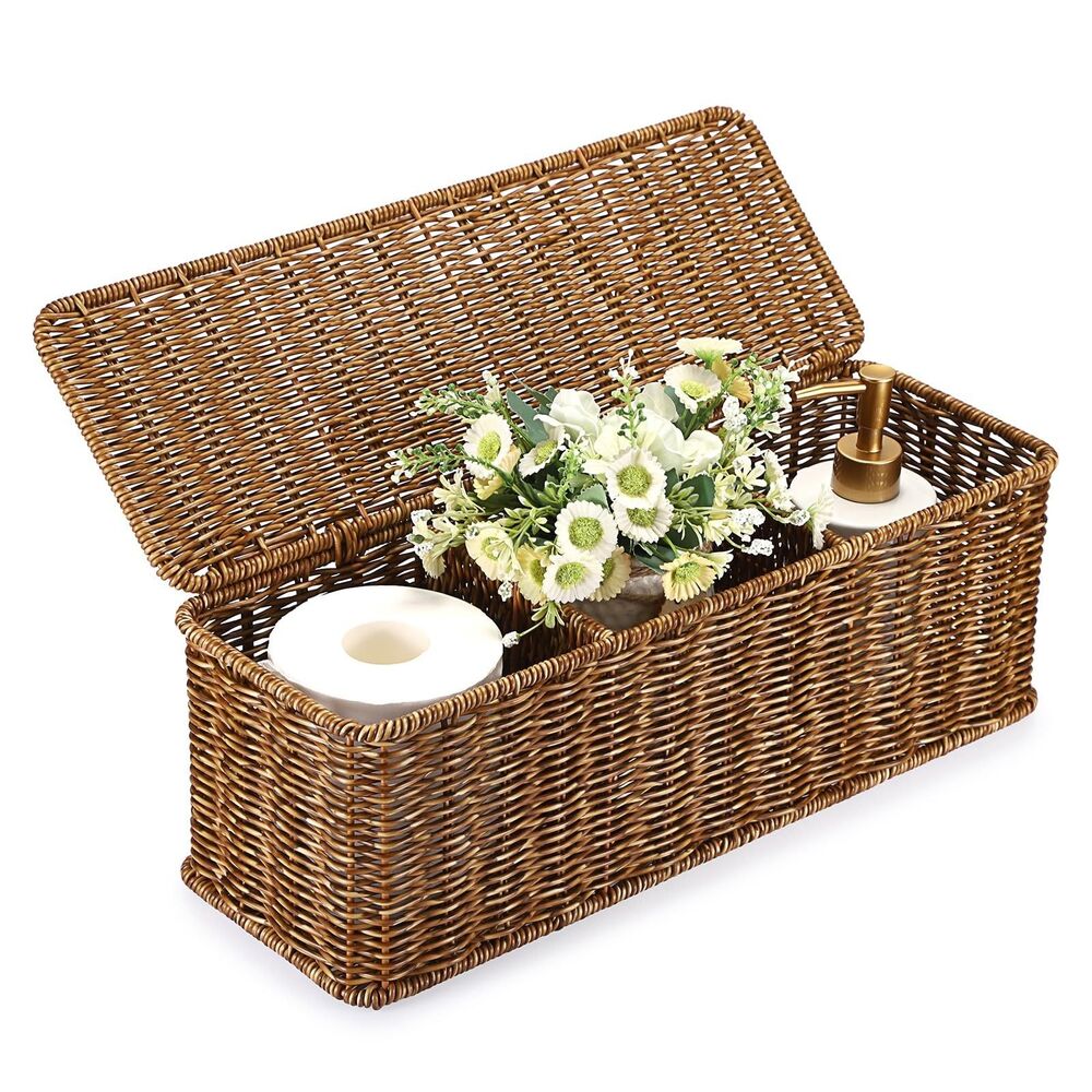 Sumnacon Wicker Storage Basket with Lid - Brown